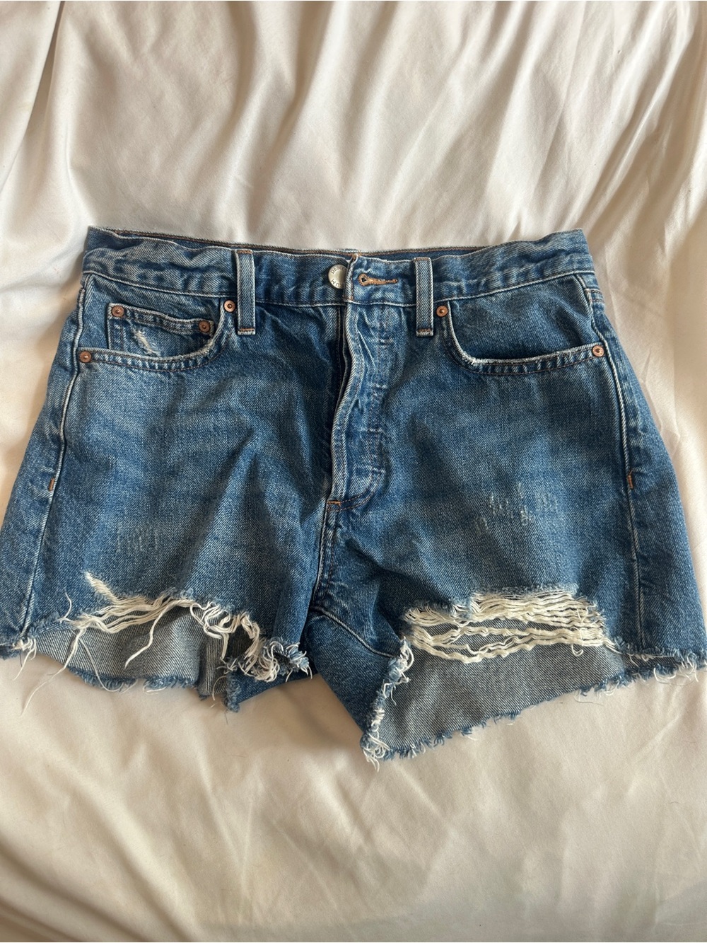 Denim Forum Distressed Denim Shorts - Blue